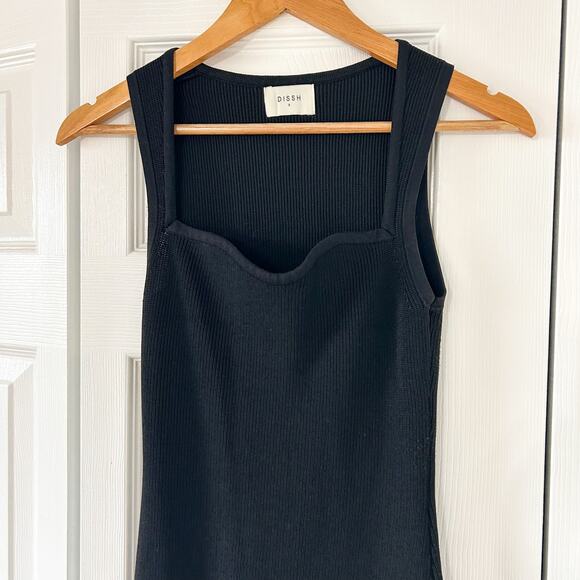 NWOT DISSH Fleur Black Knit Ribbed Midi Dress Square Neck Bodycon Tank Style S - Picture 3 of 5
